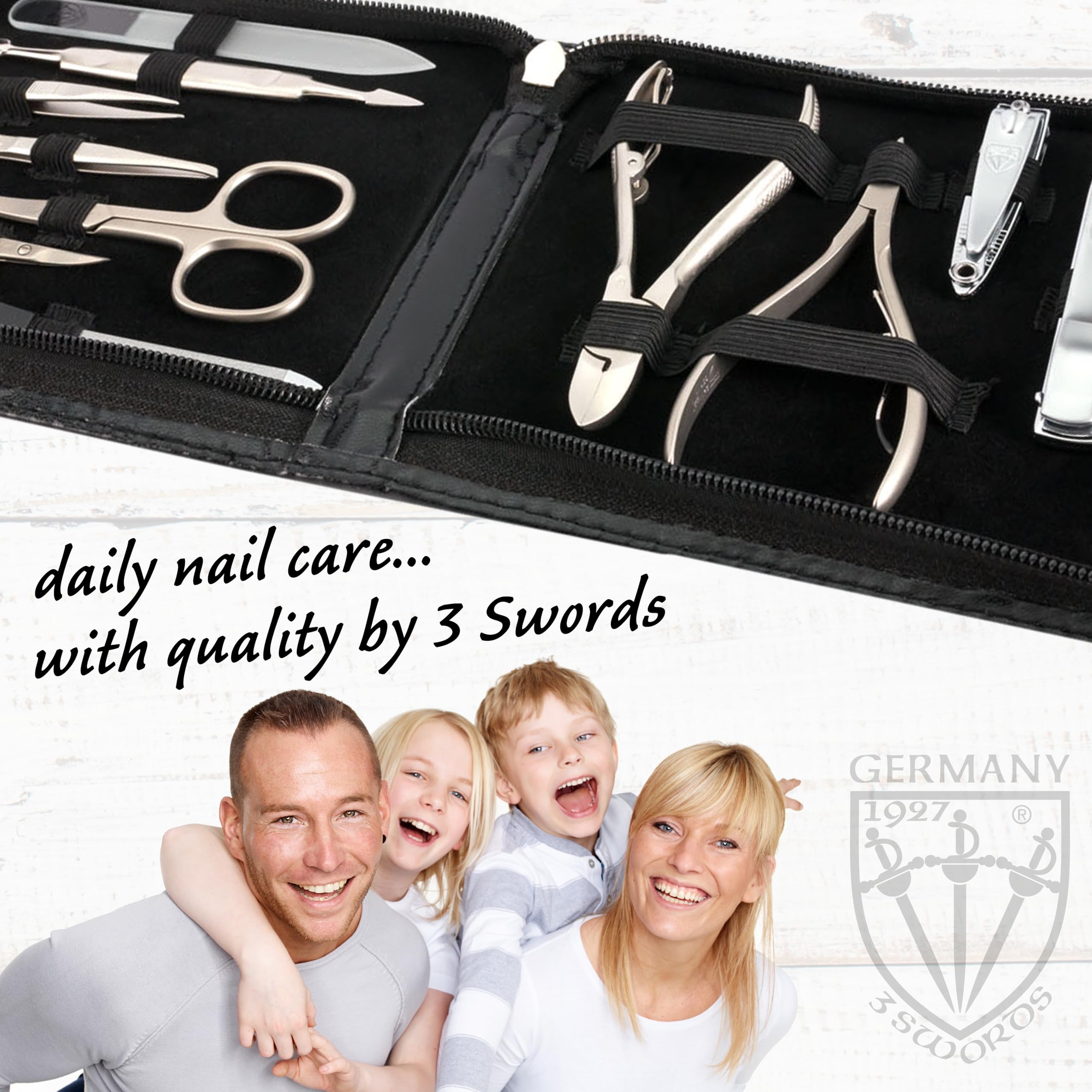 3 Swords Germany - brand quality 12 piece manicure pedicure grooming kit set for professional finger & toe nail care scissors clipper fashion leather case in gift box, Made in Solingen Germany (03850)